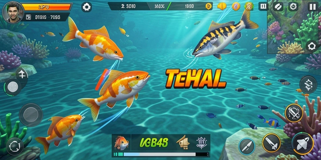 Screenshot gameplay API33 yang menunjukkan aksi menembak ikan yang seru.
