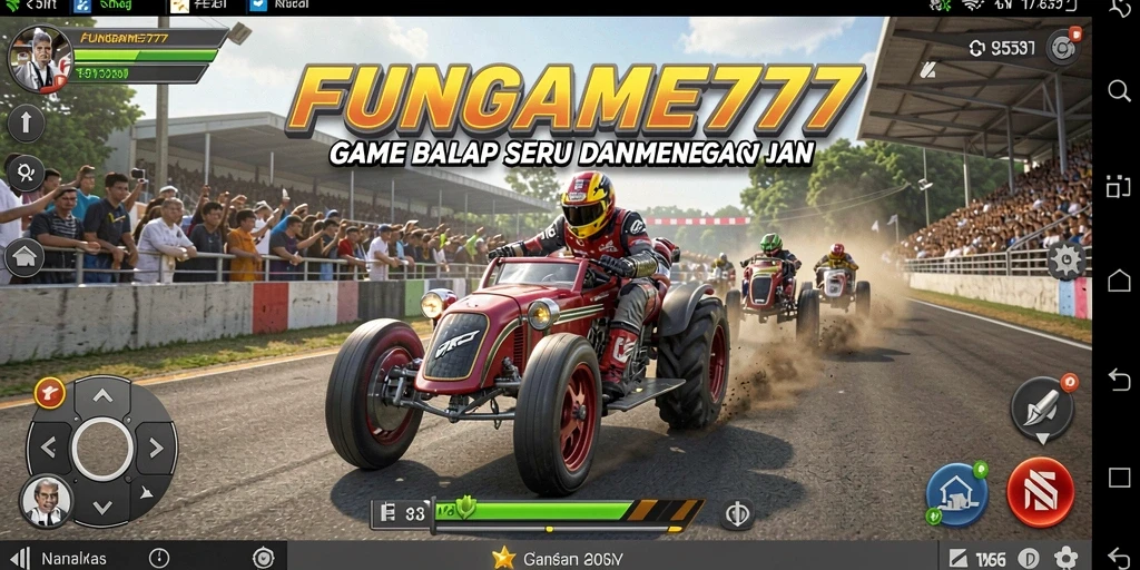 Tampilan gameplay balap yang mengasyikkan di FUNGAME777.