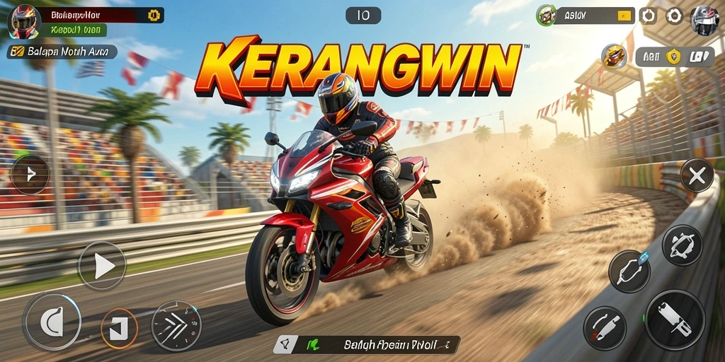 Tampilan gameplay KERANGWIN dengan aksi balapan motor yang mendebarkan.