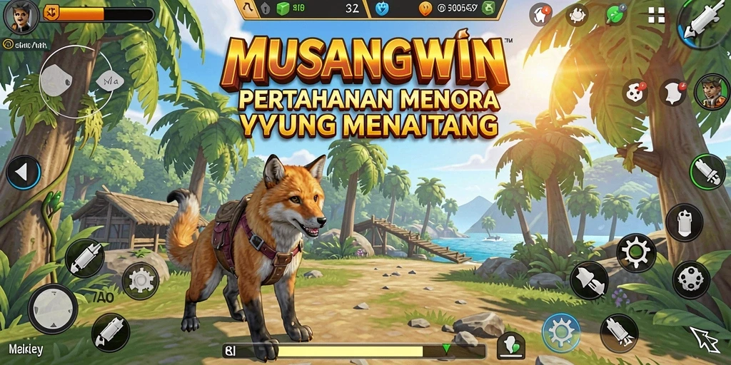 Screenshot gameplay <strong>MUSANGWIN</strong> menampilkan aksi menara pertahanan yang menegangkan.