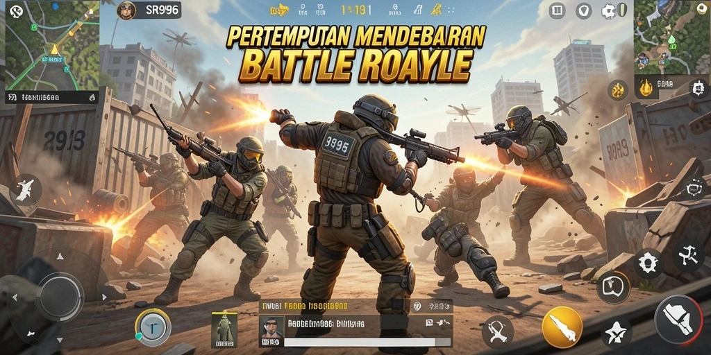 Tampilan aksi seru dalam gameplay Battle Royale SR996.